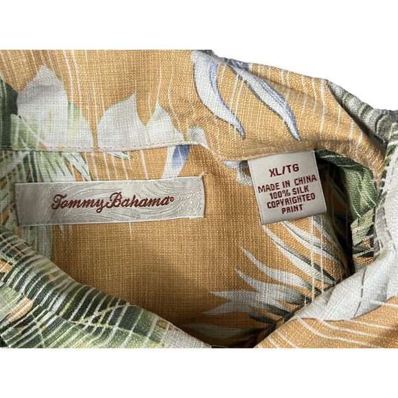 Tommy Bahama Men Peach Floral Button Up Short Sleeve Shirt Sz XL 100% Silk - Picture 5 of 6